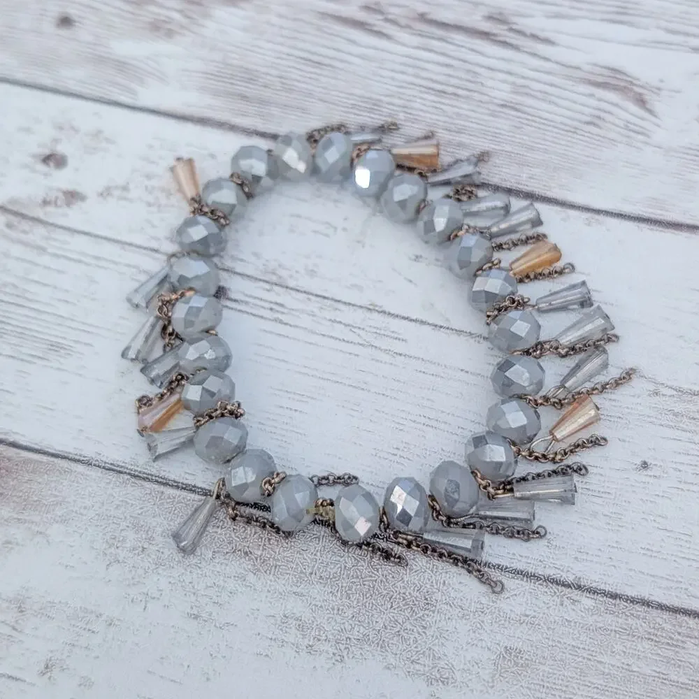 Dusky Grey Blue Stretch Bracelet with Dangles